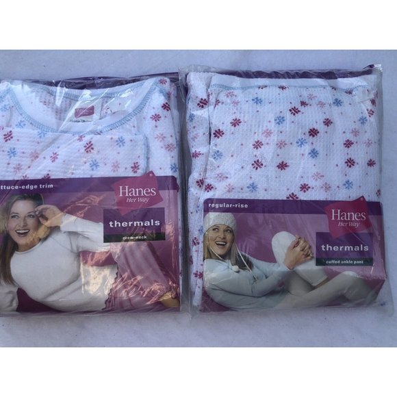 Hanes Thermal Floral Shirt and Pants Set Lettuce edge Trim Cuffed 2XL - Picture 1 of 12